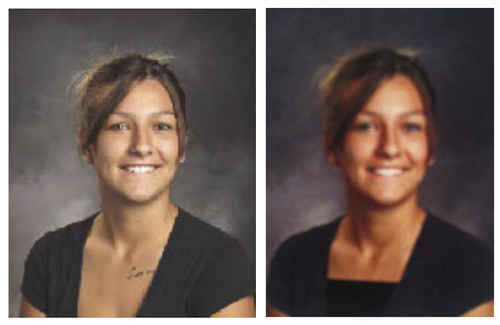 | Courtesy Photos

Shelby Baum's photo before and after Wasatch High edited it for the yearbook.