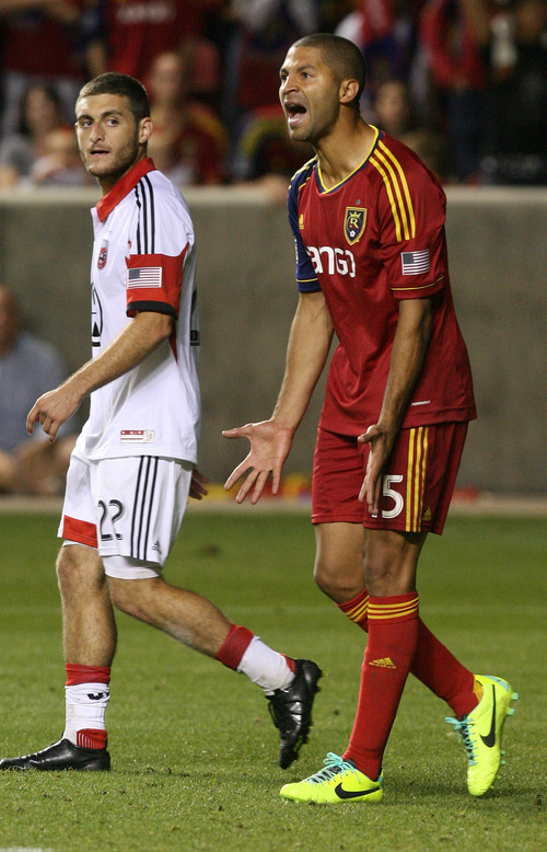 Leah Hogsten | The Salt Lake Tribune
Real Salt Lake forward Alvaro Saborio(15) shows his frustrations for not getting a goal in the second half. Real Salt Lake lost the 2013 U.S. Open Cup Final to D.C. United 1-0 at Rio Tinto Stadium in Sandy, Utah, Tuesday, October 1, 2013. The winner will play in the CONCACAF Champions League.