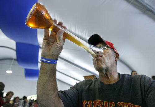 Scott Sommerdorf  l  The Salt Lake Tribune
Snowbird will hold its Brewfest on Saturday and Sunday, June 15 and 16, 2013. In this photo from 2010, Steve Sadler drinks his beer from a towering steinat Snowbird's Oktoberfest.