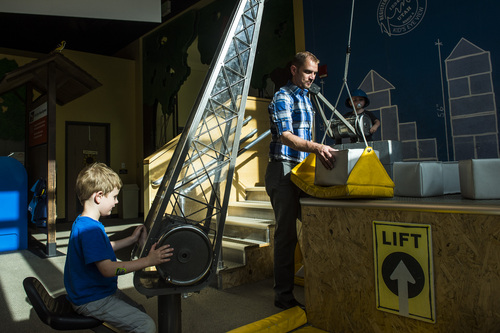 Chris Detrick  |  The Salt Lake Tribune
Darin Patterson and his son Kai, 5, of Salt Lake City, play at Discovery Gateway Children's Museum Thursday May 29, 2014. Quinn Dunlop, 2, of Salt Lake City, plays in the back. Utah Unites for Marriage, Discovery Gateway Children's Museum and Equality Utah hosted a free night at the museum to give parents and kids an entertaining evening to celebrate all families.