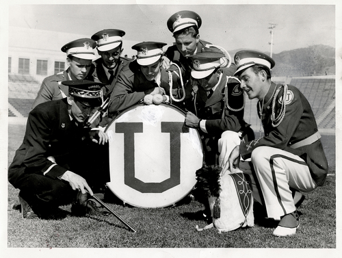 Tribune file photo

The original caption on this 1948 photo says: "Just before the big game bandsmen gather with Director Ronald D. Gregory for skull practice. Left to right are Gerald Epperson, Bill Rokes, Kenn Millard and Lee Wright, all of Salt Lake, with Drum major Bill Rhead."