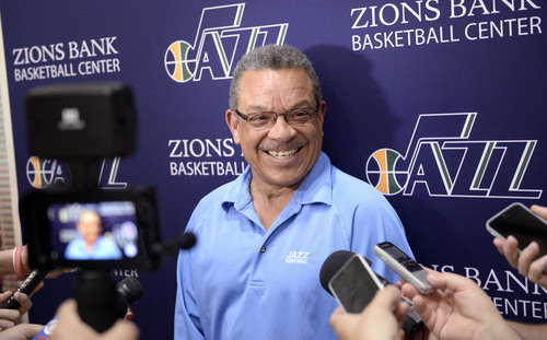 Al Hartmann  |  The Salt Lake Tribune
Utah Jazz vice president of basketball operations Walt Perrin talks about the upcoming draft after watching rookie workout in Salt Lake City Monday June 2.