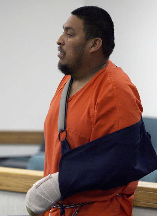 Elvis Quintanilla-Vasquez makes his initial appearance Tuesday, June 3, 2014, in Moab's 7th District Court. Quintanilla-Vasquez is charged with four counts of aggravated human smuggling, three counts of human smuggling, one count of improper lane travel in connection with a May 16, 2014, crash on I-70 in Grand County that killed four people and injured four others.