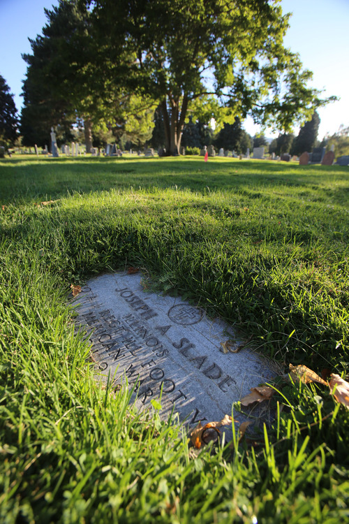 Francisco Kjolseth  |  The Salt Lake Tribune
A marker for Jack Slade the famous Western gunslinger who protected stage coach routes between eastern and western U.S remains in the general area where he was buried in the Salt Lake City Cemetery in 1864. The area, made up of city-donated graves for the less fortunate, is where Slade will remain after ground penetrating radar failed to produce any conclusive evidence as to where exactly his coffin made of metal might be. He was a drunk and was lynched for disturbing the peace in Montana, then buried in Salt Lake City in 1864. A historian believes his grave is in a 16-by-16 foot plot there, and he's attempting to dig up the body and move it to Slade's home in Illinois.
