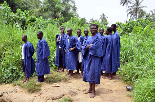 Mike Stack  |  special to The Salt Lake Tribune

Adventist baptismal candidates waiting their turn to be baptized near Pokuase, Ghana.  02/01/2014