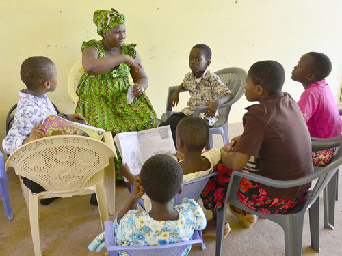 Mike Stack  |  special to The Salt Lake Tribune

Adventist Sabbath school teacher gets the children's attention during class in Cape Coast, Ghana. 03/09/2014