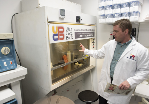 Rick Egan  |  The Salt Lake Tribune

Eliott Spencer talks about the equipment used at Utah Cord Bank, Thursday, May 1, 2014.  Utah Cord Bank is pushing to expand operations, giving parents more options for banking their babies' cord blood