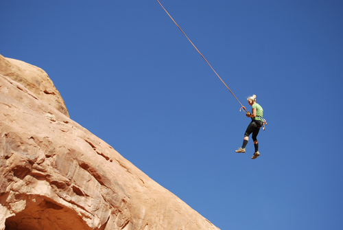 Brian Maffly | The Salt Lake Tribune 
Corona Arch near Moab has become what is billed as the world's largest rope swing after climbers figured out how to adapt climbing gear to set up a thrilling 250-foot pendulum ride under the arch.
