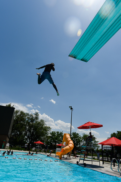 Francisco Kjolseth  |  The Salt Lake Tribune
The Salt Lake County Health Department holds its annual healthy swimming season media kickoff as kids play at the Redwood Recreation Center in West Valley City.