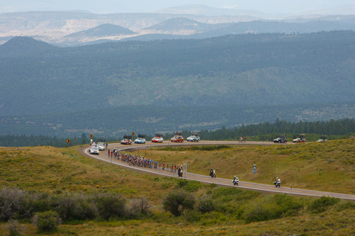 Trent Nelson  |  The Salt Lake Tribune
The peloton on Boulder Mountain during stage two of the Tour of Utah Wednesday August 7, 2013.