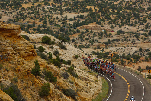 Trent Nelson  |  The Salt Lake Tribune
The peloton between Escalante and Boulder, during stage two of the Tour of Utah Wednesday August 7, 2013.