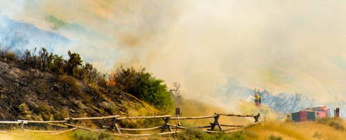 Trent Nelson  |  The Salt Lake Tribune
Firefighters extinguish a brush fire near 12600 S. Highland Drive in Draper, Thursday June 12, 2014.