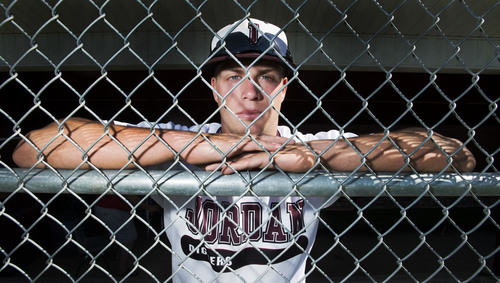 Steve Griffin  |  The Salt Lake Tribune

Jordan High School baseball player Colton Shaver on the Beetdigger baseball field in  Sandy, Utah Thursday, June 5, 2014.