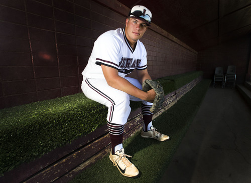 Steve Griffin  |  The Salt Lake Tribune

Jordan High School baseball player Colton Shaver on the Beetdigger baseball field in  Sandy, Utah Thursday, June 5, 2014.
