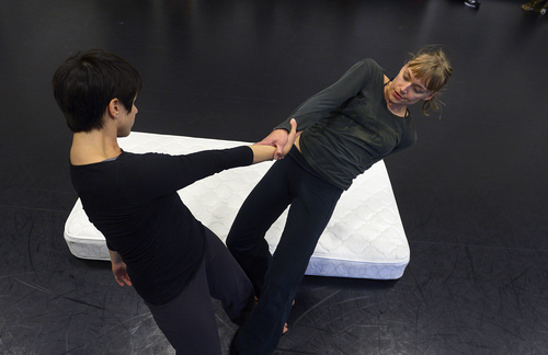 Scott Sommerdorf   |  The Salt Lake Tribune
Dani Diaz, left, and Annie Kent, during a rehearsal for SB Dance's "The Pushers" (June 6-15), a multi-media performance that blends dance, theater, and video, inspired by Patti Smith's "Just Kids."