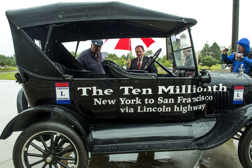 Chris Detrick  |  The Salt Lake Tribune
Utah Governor Gary R. Herbert looks at Hugh Coltharp's 1924 Model T Ford outside of the State Capitol Tuesday June 17, 2014. Coltharp and other members of the Utah Chapter Lincoln Highway Association are also participating in the club's annual national conference in Tooele this week.