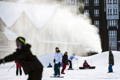 Chris Detrick  |  The Salt Lake Tribune
Skiers and snowboarders at Park City Mountain Resort in November  2013. The resort and other Summit County businesses want to obtain power from wind, sun and other renewable sources that donít emit greenhouse gases.