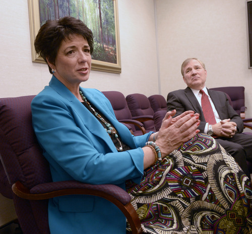 Al Hartmann  |  The Salt Lake Tribune 
Sherilyn Stinson LCSW, Field Group Manager with LDS Family Services and David M McConkie, Manager, Services for Children talk about changes the church is implimenting in LDS Family Services' adoptions.
