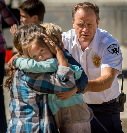 Trent Nelson  |  The Salt Lake Tribune
Kamron Wixom acting the part of an EMT during the filming of a movie based on the Cokeville Elementary School hostage crisis of 1986, which he survived as a sixth grader.