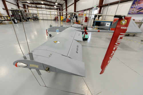 Francisco Kjolseth  |  The Salt Lake Tribune
In this 2014 photo, a RQ-7 Shadow sits in a hangar at the Dugway Proving Ground. The Shadow is a reconnaissance aircraft. A catapult launches it.