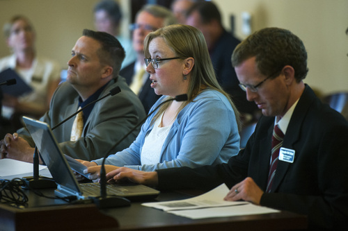 Chris Detrick  |  The Salt Lake Tribune
Audit Supervisor Leah Blevins speaks during a Legislative Audit Subcommittee meeting at the Utah State Capitol Tuesday June 24, 2014. Blevins discussed an audit that looked into allegations concerning how a new math textbook was chosen for Utah schools. The audit concluded that the Utah State Office of Education did nothing wrong.