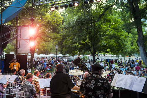 Chris Detrick  |  The Salt Lake Tribune
Members of the Salt Lake City Jazz Orchestra perform at the Utah Arts Festival in Library Square Friday June 27, 2014.