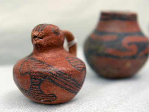 Al Hartmann  |  The Salt Lake Tribune
Fine examples of red on white pottery, possibly used in ceremony among the hundreds of artifacts the BLM seized in Operation "Cerberus" in Blanding five years ago.   All the items are now sorted and documented.  The BLM hopes to repatriate the ceremonial items to tribes and send other pieces to museums.  Unfortunately they have little information about where they were looted.