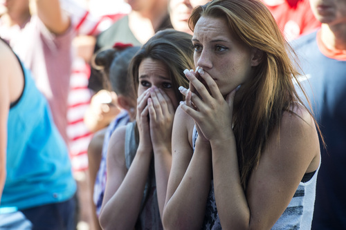Chris Detrick  |  The Salt Lake Tribune
Team USA fans react during the extra time in the U.S-Belgium game during a World Cup Watch Party at the Gallivan Center Tuesday July 1, 2014.