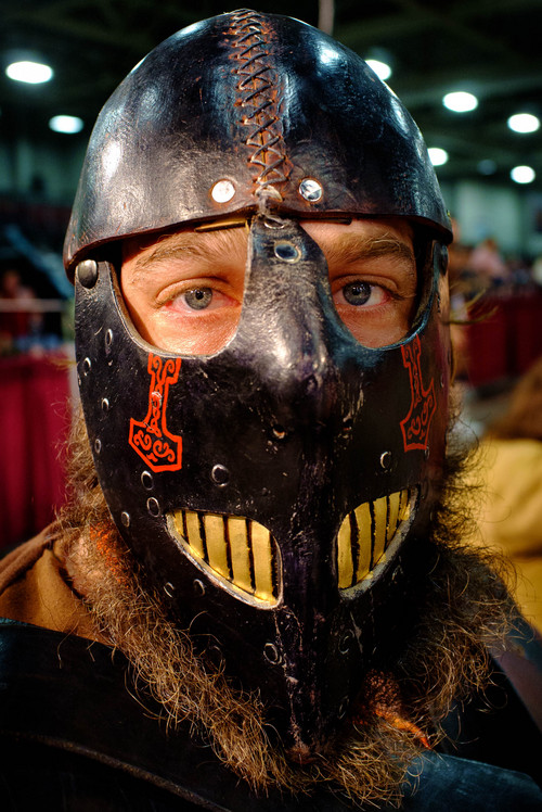 Trent Nelson  |  The Salt Lake Tribune
A fighter in the battle arena at FantasyCon, held at the Salt Palace Convention Center in Salt Lake City on Saturday.