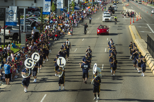 Chris Detrick  |  The Salt Lake Tribune
Members of the Salt Lake Community College spirit band participate in the Murray 2014 Fun Days Parade along State Street Friday July 4, 2014.