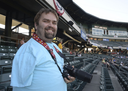 Al Hartmann  |  The Salt Lake Tribune 
Bee's super fan Rob Church at the Bees-Tacoma game Monday July 7.