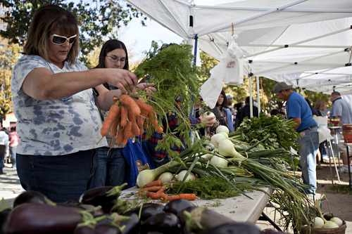 Tribune file photo
Chris Detrick  |  The Salt Lake Tribune
While farmers markets are still a few weeks away on the Wasatch Front, the St. George Farmers market open Saturday, May 11, 2013. In this photo, Kim Berrett examines fresh carrots before buying them at a past Downtown Farmers Market in Salt Lake City.