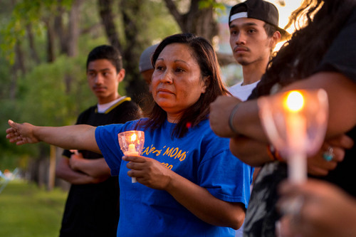 Trent Nelson  |  The Salt Lake Tribune
Ana Canenguez, a Salvadoran facing deportation, speaks at a vigil in Liberty Park in Salt Lake City, Wednesday July 9, 2014. The vigil was against any deportation of unaccompanied migrant children being held in large numbers at the border.