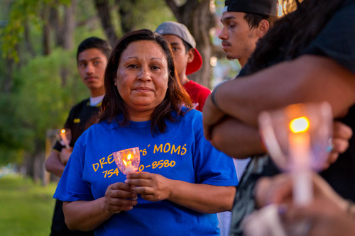 Trent Nelson  |  The Salt Lake Tribune
Ana Canenguez, a Salvadoran facing deportation, speaks at a vigil in Liberty Park in Salt Lake City, Wednesday July 9, 2014. The vigil was against any deportation of unaccompanied migrant children being held in large numbers at the border.