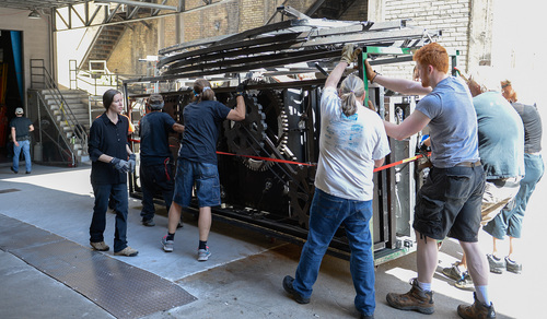 Francisco Kjolseth  |  The Salt Lake Tribune
Truck after truck gets unloaded as the Broadway touring show of "Wicked" gets loaded in at the Capitol Theatre for a 6 1/2-week run on Tuesday, July 8, 2014.