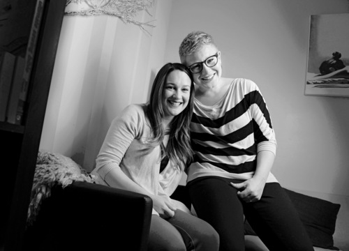 Leah Hogsten  |  The Salt Lake Tribune
l-r Marina Gomberg and Elenor Heyborne are plaintiffs in the lawsuit challenging Utah's recognition of their same-sex marriages, Tuesday, May 20, 2014.