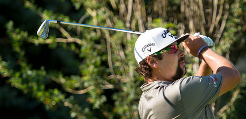 Trent Nelson  |  The Salt Lake Tribune
Andres Gonzales tees off during the third round of the Web.com Tour's Utah Championship, Saturday July 12, 2014 at Willow Creek Country Club.