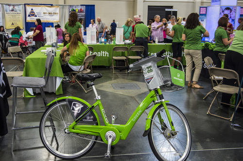 Chris Detrick  |  The Salt Lake Tribune
A SelectHealth green bike on display at the KUTV 2 Your Health Expo at the South Towne Exposition Center Saturday July 12, 2014.