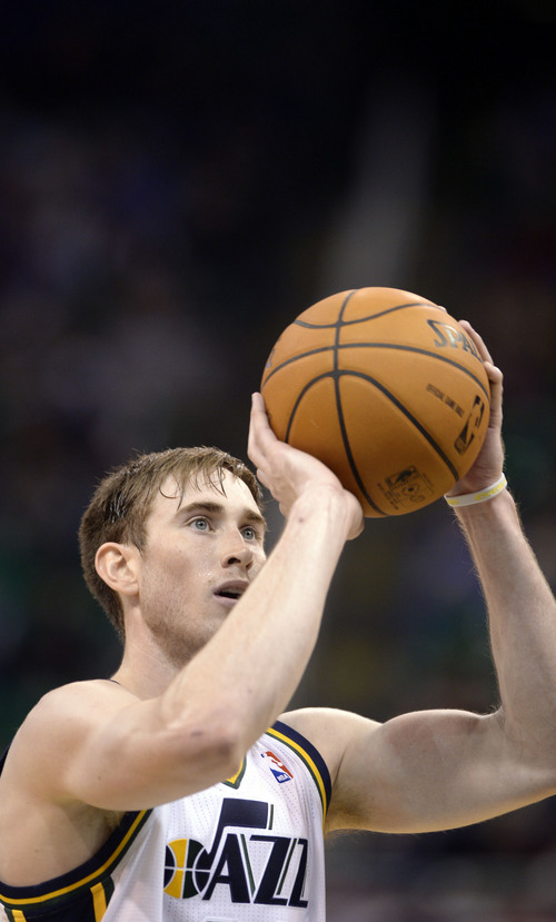 Steve Griffin  |  The Salt Lake Tribune


Utah Jazz shooting guard Gordon Hayward #20 lines up a free throw during second half action in the Jazz versus New Orleans Pelicans basketball game at EnergySolutions Arena in Salt Lake City, Utah Thursday, November 14, 2013.