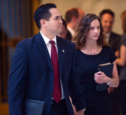 Steve Griffin  |  Tribune file photo

Sean Reyes walks to the podium with his wife, Saysha Reyes, before being sworn in as attorney general at the Utah State Capitol Rotunda in Salt Lake City Monday, Dec. 30, 2013.