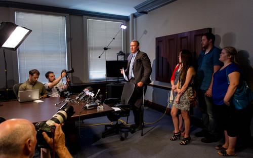 Trent Nelson  |  The Salt Lake Tribune
Former Utah Attorney General Mark Shurtleff addresses his arrest on ten felony counts today, during a press conference in Salt Lake City, Tuesday July 15, 2014.