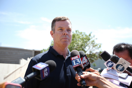 Melissa Majchrzak  |  For The Salt Lake Tribune
Former Utah Attorney General John Swallow talks to reporters after leaving the Salt Lake County Jail after being arrested earlier in the day on Tuesday, July 15, 2014.