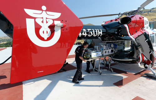 Francisco Kjolseth  |  The Salt Lake Tribune
University of Utah Health Care introduces its new perinatal operations. The new perinatal AirMed team will begin transporting newborns from zero to 30 days.