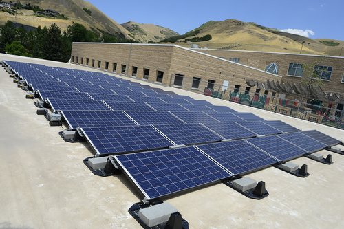 Scott Sommerdorf   |  The Salt Lake Tribune
The I.J. & Jeanné Wagner Jewish Community Center unveiled this $100,000 solar panel project. The JCC has installed two solar arrays -- a 2.08 kilowatt array in the main building plus a 20.08 kilowatt array on the roof of the indoor pool facility. The unveiling is part of a family fun afternoon at the outdoor pool with games, food and more, Sunday, July 20, 2014.