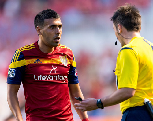 Trent Nelson  |  The Salt Lake Tribune
Real Salt Lake's Javier Morales (11) jaws with the ref as Real Salt Lake hosts Vancouver Whitecaps FC at Rio Tinto Stadium in Sandy, Saturday July 19, 2014.