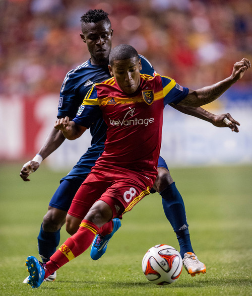 Trent Nelson  |  The Salt Lake Tribune
Real Salt Lake's Joao Plata (8) with the ball, as Real Salt Lake hosts Vancouver Whitecaps FC at Rio Tinto Stadium in Sandy, Saturday July 19, 2014.