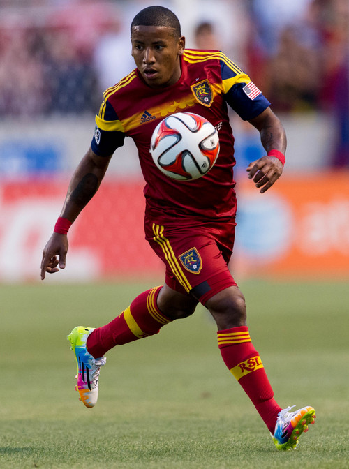 Trent Nelson  |  The Salt Lake Tribune
Real Salt Lake's Joao Plata (8) with the ball as Real Salt Lake hosts Vancouver Whitecaps FC at Rio Tinto Stadium in Sandy, Saturday July 19, 2014.