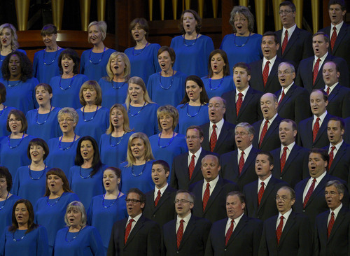 Leah Hogsten  |  The Salt Lake Tribune
The Mormon Tabernacle Choir and Orchestra at Temple Square during the "A Summer Celebration of Song" Pioneer Day concert, July 18, 2014 at the Conference Center.