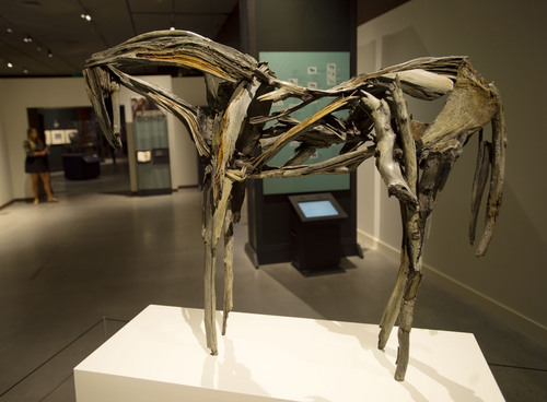 Steve Griffin  |  The Salt Lake Tribune


A horse sculpture created by artist Deborah Butterfield is on display during the opening of "The Horse"--an exhibit from the American Museum of Natural History in New York City, in Salt Lake City, Utah Monday, July 21, 2014.  The exhibit illuminates the story of how humans have shaped the horse and how the horse, in turn, has shaped us. The special exhibition includes cultural objects from around the world, a hand-painted diorama depicting the evolution of the horse and interactive displays that invite visitors to test their strength in horsepower, identify different breeds and look inside a life-size, moving horse.