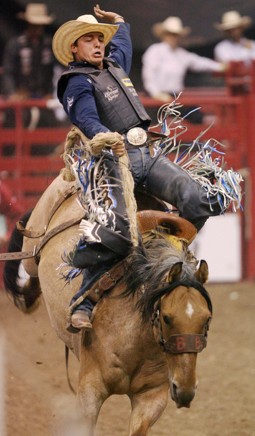 Steve Griffin | The Salt Lake Tribune


Jesse Wright, of Milford, Utah, hangs on during the saddle bronc riding event at the Days of '47 Rodeo at EnergySolutions Arena in Salt Lake City, Utah Tuesday July 23, 2013.